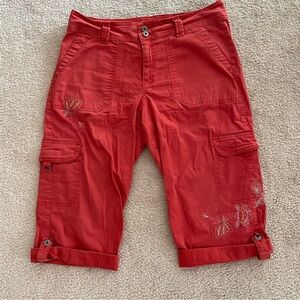Gloria Vanderbilt orange Cargo Capris Pants Long Shorts Floral Embroidery 12